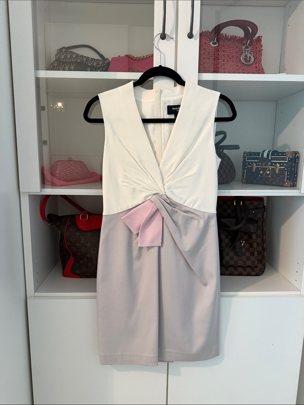 PAULE KA White & Purple Mini Dress with Pink Bow--NWOT